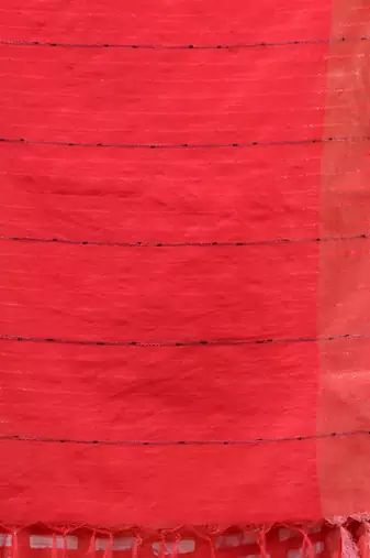 Crimson Red Silk Blend Handwoven Soft Saree With Block Print