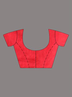 Crimson Red Silk Blend Handwoven Soft Saree With Block Print 6