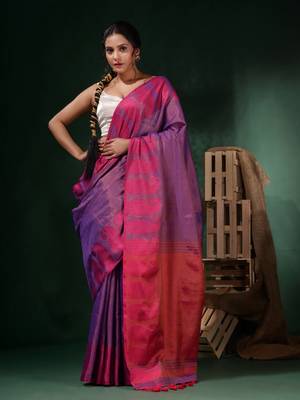 Violet Tissue Handwoven Saree With Paisley Borders 1