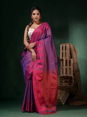 Violet Tissue Handwoven Saree With Paisley Borders 2