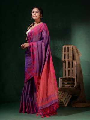 Violet Tissue Handwoven Saree With Paisley Borders 3