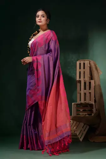 Violet Tissue Handwoven Saree With Paisley Borders