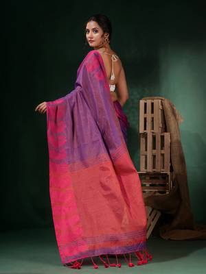 Violet Tissue Handwoven Saree With Paisley Borders 4