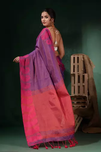Violet Tissue Handwoven Saree With Paisley Borders