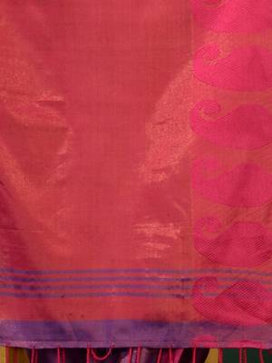 Violet Tissue Handwoven Saree With Paisley Borders 5