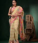 Off White Tissue Handwoven Soft Saree With Floral Designs