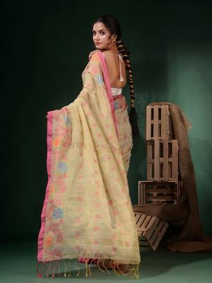Off White Tissue Handwoven Soft Saree With Floral Designs 4