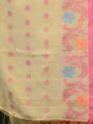 Off White Tissue Handwoven Soft Saree With Floral Designs 5