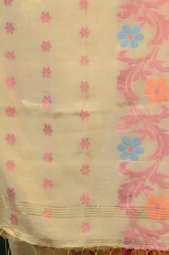 Off White Tissue Handwoven Soft Saree With Floral Designs