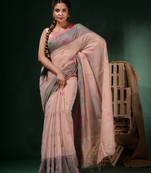 Adobe Pink Tissue Handwoven Soft Saree With Floral Designs