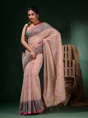 Adobe Pink Tissue Handwoven Soft Saree With Floral Designs 2