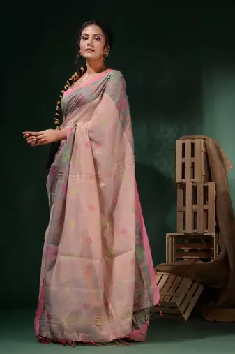 Adobe Pink Tissue Handwoven Soft Saree With Floral Designs