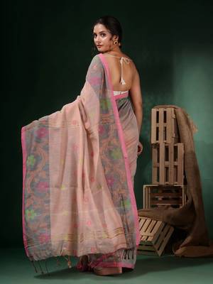 Adobe Pink Tissue Handwoven Soft Saree With Floral Designs 4