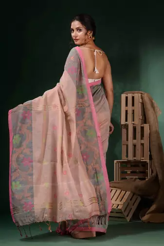 Adobe Pink Tissue Handwoven Soft Saree With Floral Designs