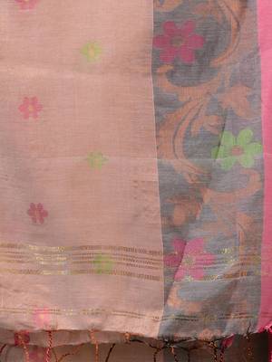 Adobe Pink Tissue Handwoven Soft Saree With Floral Designs 5