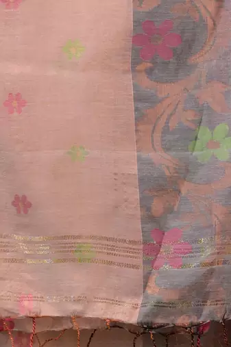 Adobe Pink Tissue Handwoven Soft Saree With Floral Designs