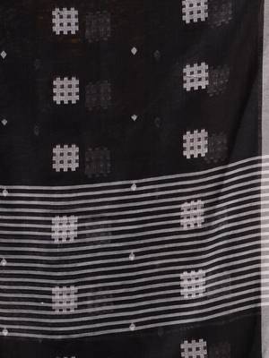 Black Cotton Handwoven Saree With Crisscross Motifs 5