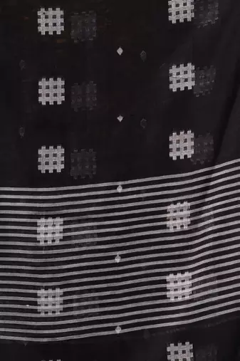Black Cotton Handwoven Saree With Crisscross Motifs