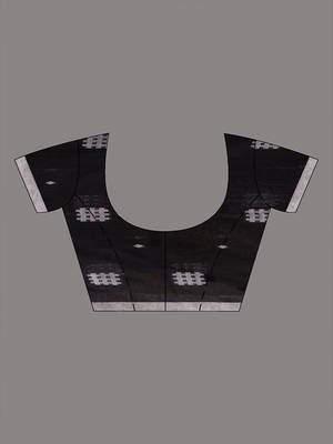 Black Cotton Handwoven Saree With Crisscross Motifs 6