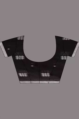 Black Cotton Handwoven Saree With Crisscross Motifs