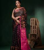 Black Cotton Silk Handwoven Saree With Woven Zari Designs