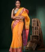 Yellow Resham Kota Handwoven Saree With Dual Borders And Ethnic Designs