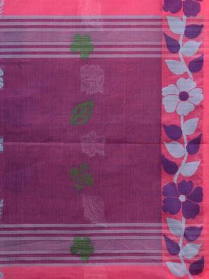 Pink Cotton Handwoven Soft Saree With Floral Border Without Blouse 5