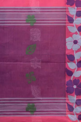 Pink Cotton Handwoven Soft Saree With Floral Border Without Blouse