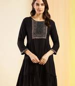 Black Rayon Yoke Embroidered Flared top