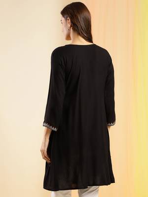 Black Rayon Yoke Embroidered Flared top 4
