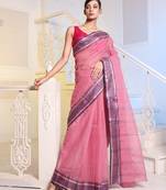 Lavender Handwoven Cotton Tant Saree Without Blouse