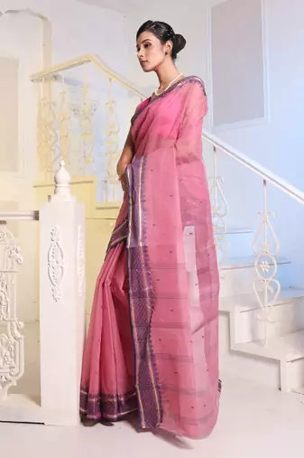 Lavender Handwoven Cotton Tant Saree Without Blouse