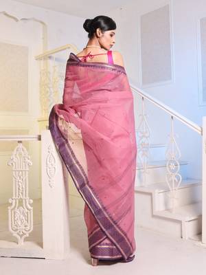 Lavender Handwoven Cotton Tant Saree Without Blouse 4