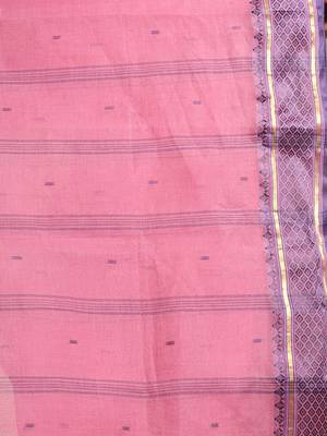 Lavender Handwoven Cotton Tant Saree Without Blouse 5