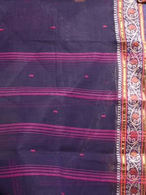 Navy Blue Handwoven Cotton Tant Saree 5