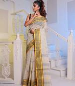 Ecru Handwoven Cotton Tant Saree