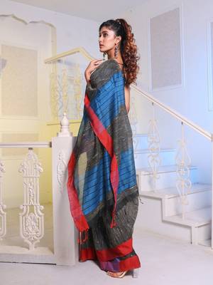 Black Handwoven Cotton Blend Gheecha Saree 2