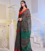 Black Handwoven Cotton Blend Gheecha Saree