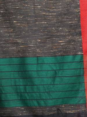 Black Handwoven Cotton Blend Gheecha Saree 4