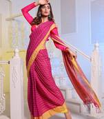 Magenta Cotton Handspun Handwoven Saree With Checked Box Designs