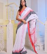 White Cotton Handwoven Soft Saree With Temple Borders