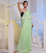 Light Green Cotton Handwoven Soft Saree With Zari Borders