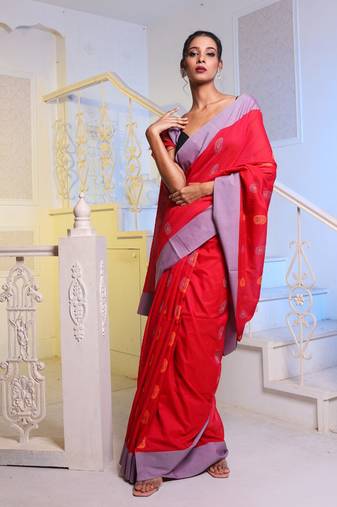Punch Pink Cotton Soft Saree With Paisley Motifs