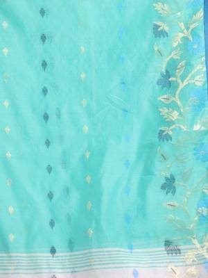 White Cotton Blend Handwoven Saree With Woven Floral Designs 5