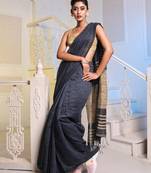 Charcoal Cotton Blend Handwoven Saree With Gheecha Pallu