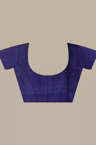 Midnight Blue Cotton Blend Handwoven Saree With Gheecha Pallu
