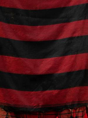 Black And Red Cotton Handwoven Soft Saree With Stripe Pattern 5