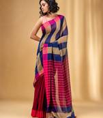 Multicolor Cotton Handwoven Saree With Stripe Gheecha Pallu