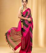 Multicolor Cotton Handwoven Saree With Stripe Gheecha Pallu