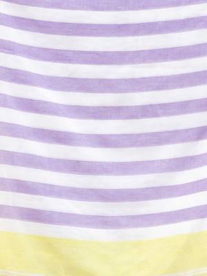 Lavender And Lemon Yellow Cotton Handwoven Half N Half Saree With Stripe Pattern 5